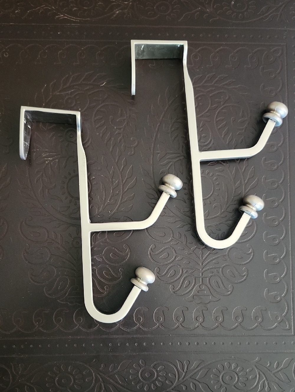 Pair of Silver Tone Over-the-Door Double Hooks